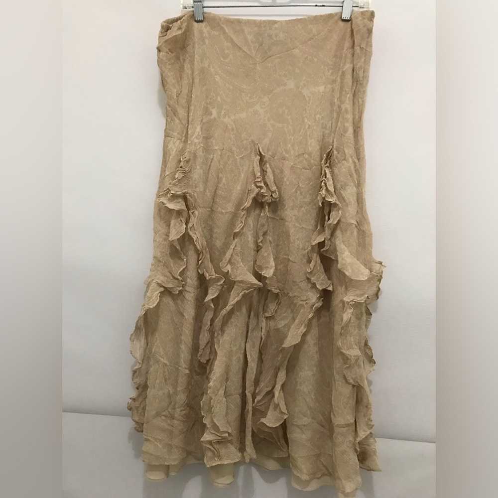 Lauren Ralph Lauren Silk Beige Ruffled Skirt Size XL